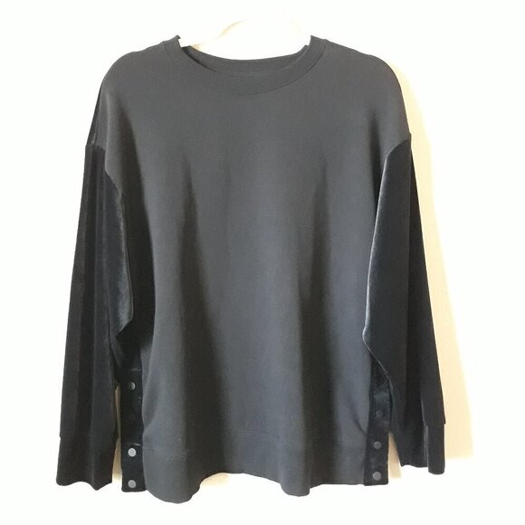 Athleta Retroplush Velour Mixed Media Sweatshirt Black L Loungewear Activewear - Picture 2 of 9
